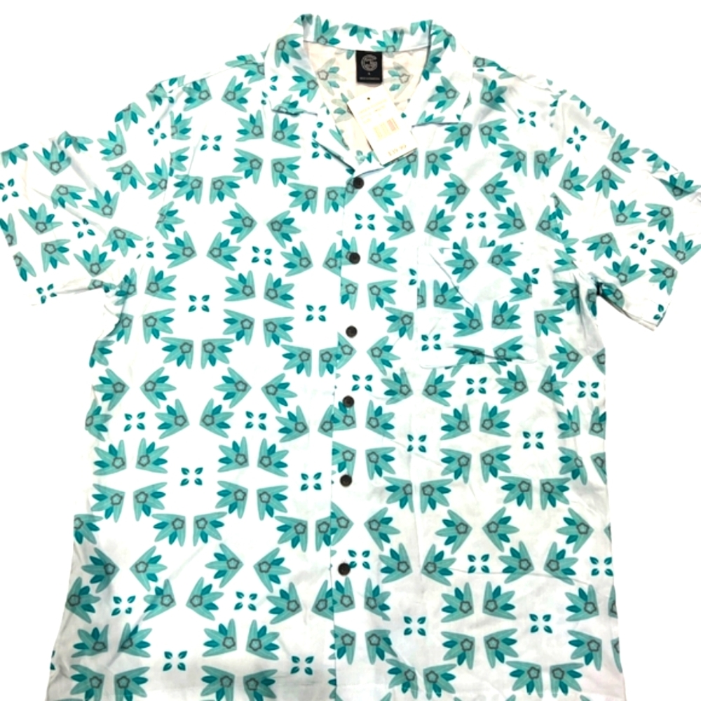 Geometric / Abstract Floral Casual Button Down Shirt (Turquoise)